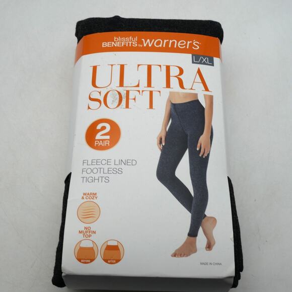 NEW 2 Pack Warner's Blissful Benefits Fleece Lined Footless Tights L/XL - Picture 1 of 11